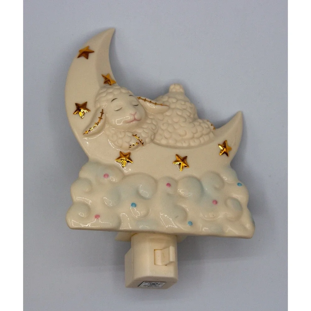 Lenox Lazy Lambs Porcelain 4-Piece Bundle Keepsake Box Night Light Plaque‎ Bowl